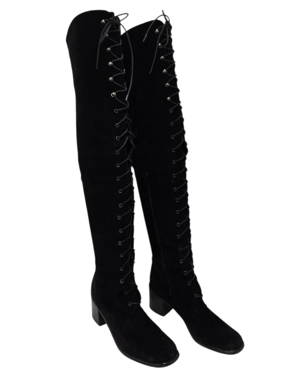 Kenneth Cole New York Black Suede Over The Knee Lace-Up Boots